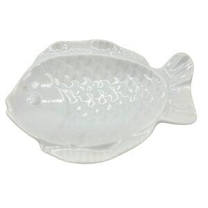Ceramic Fish-Shaped White Soap or Trinket Dish 4 x 3 Home Decor Bath Accessory